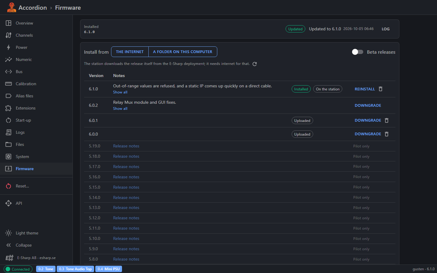 Accordion Pilot Web UI, firmware page