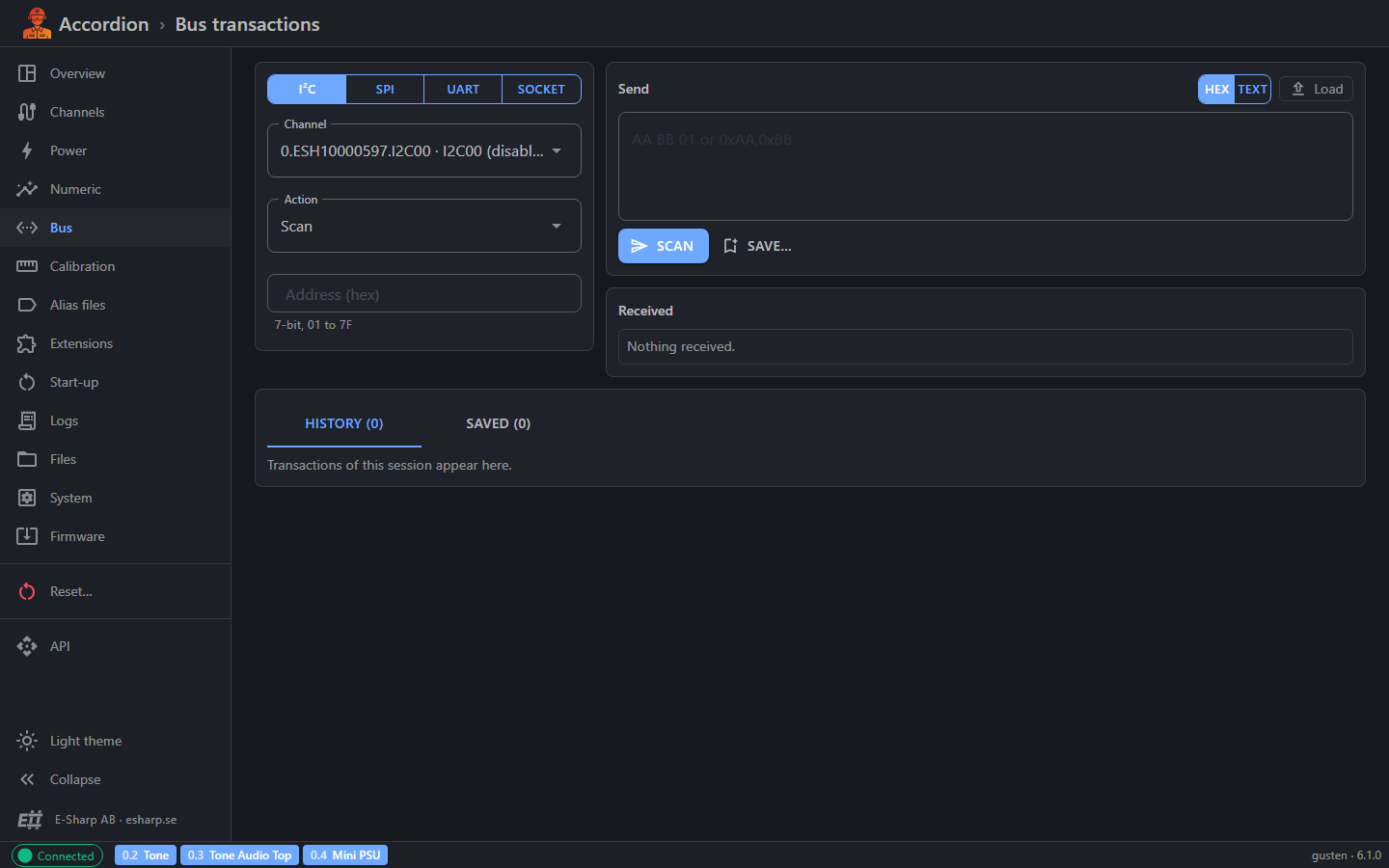 Accordion Pilot Web UI, bus page
