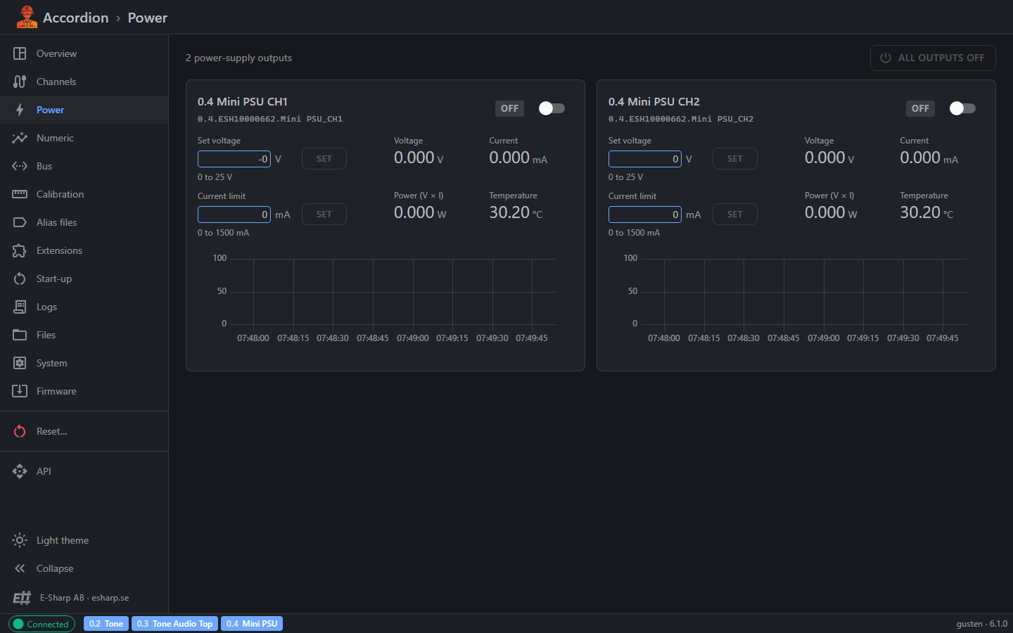 Accordion Pilot Web UI, power page
